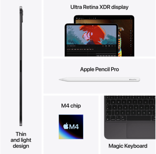 iPad Pro 13 inch M4 512GB Wi-Fi Spacezwart (Standaard Glas) - Afbeelding 4