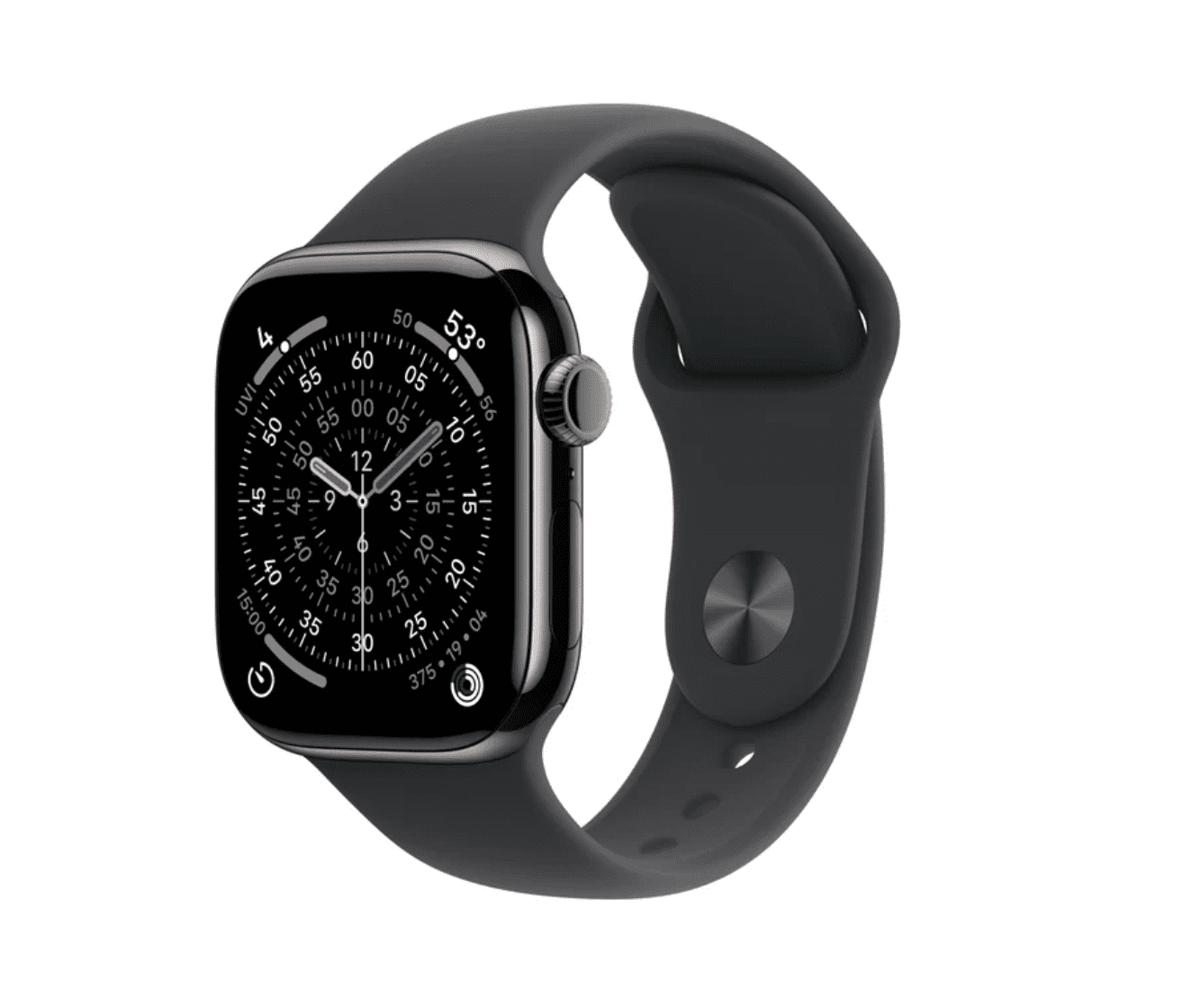 Apple Watch Series 11 GPS + Cellular 42mm Leisteen Titanium Kast met Zwart Sport Band – M/L