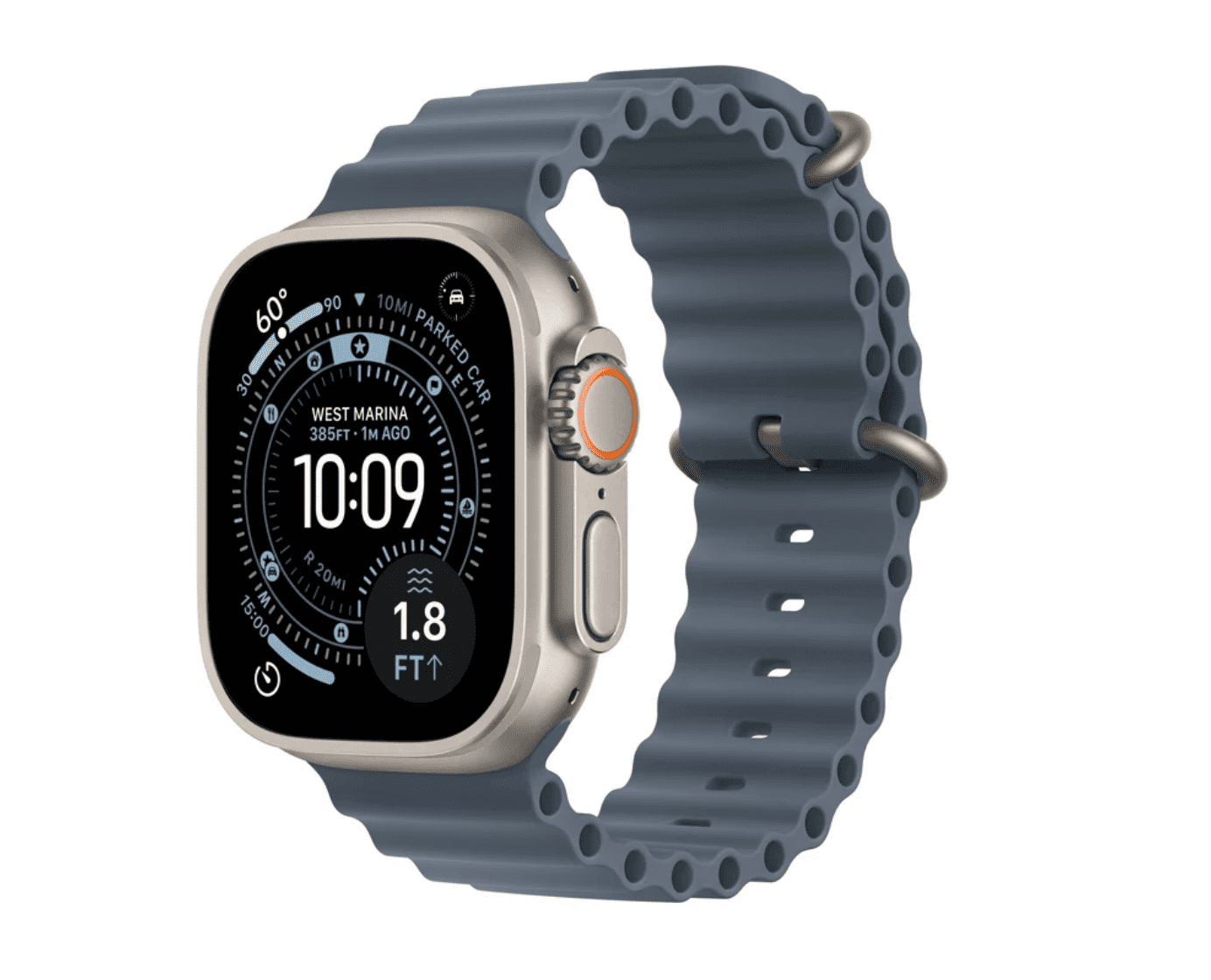 Apple Watch Ultra 3 GPS + Cellular 49mm Naturel Titanium Kast Met Ankerblauw Bandje