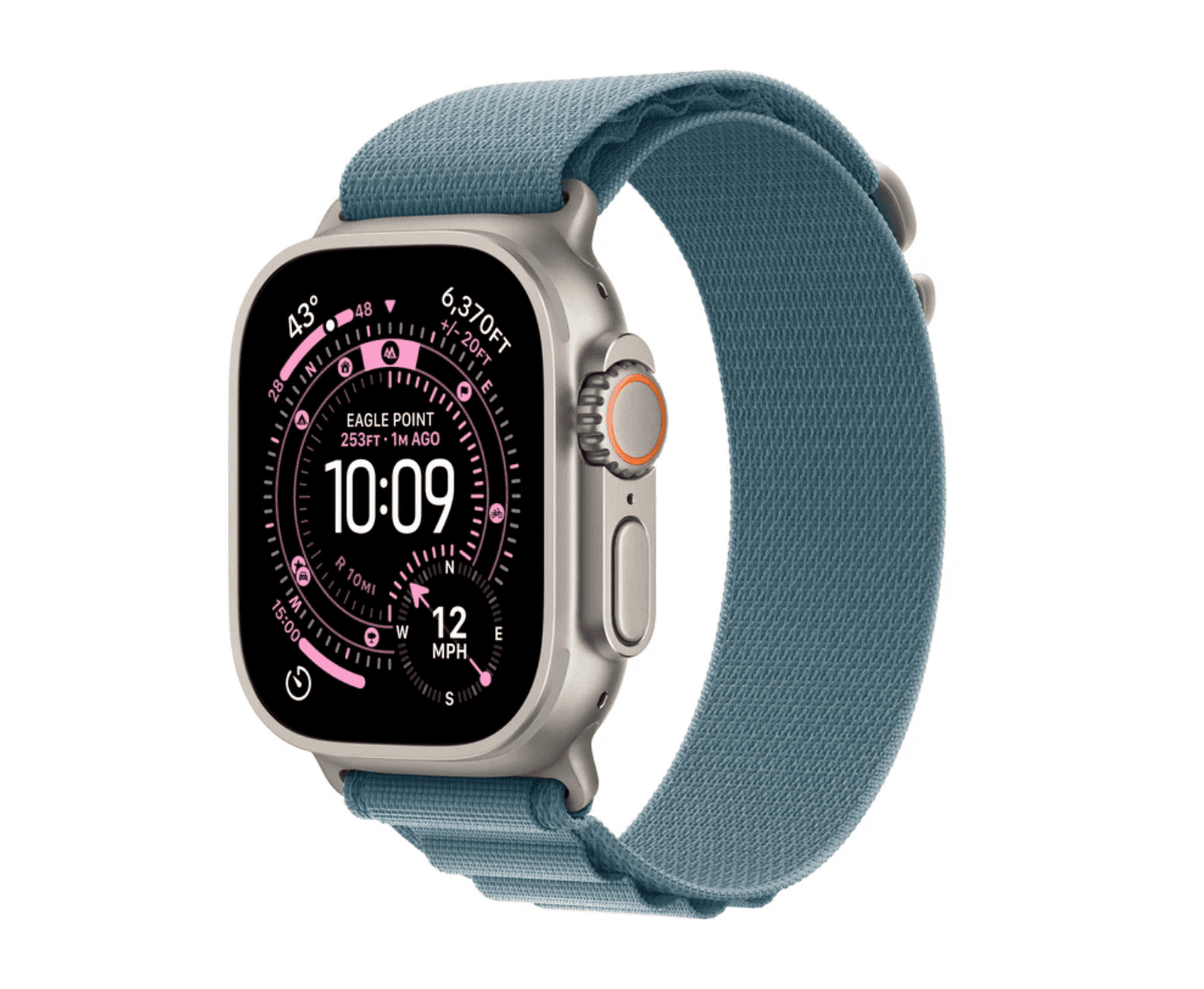 Apple Watch Ultra 3 GPS + Cellular 49mm Naturel Titanium Kast Met Lichtblauw Alpine Bandje – Middel