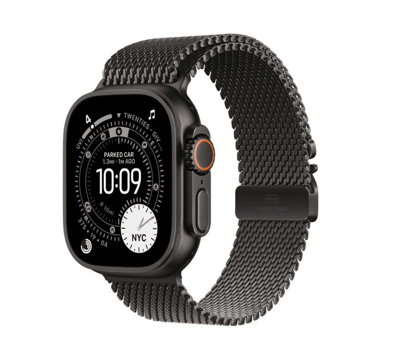 Apple Watch Ultra 3 GPS + Cellular 49mm Zwart Titanium Kast Met Zwart Titanium Milanese Bandje – Middel