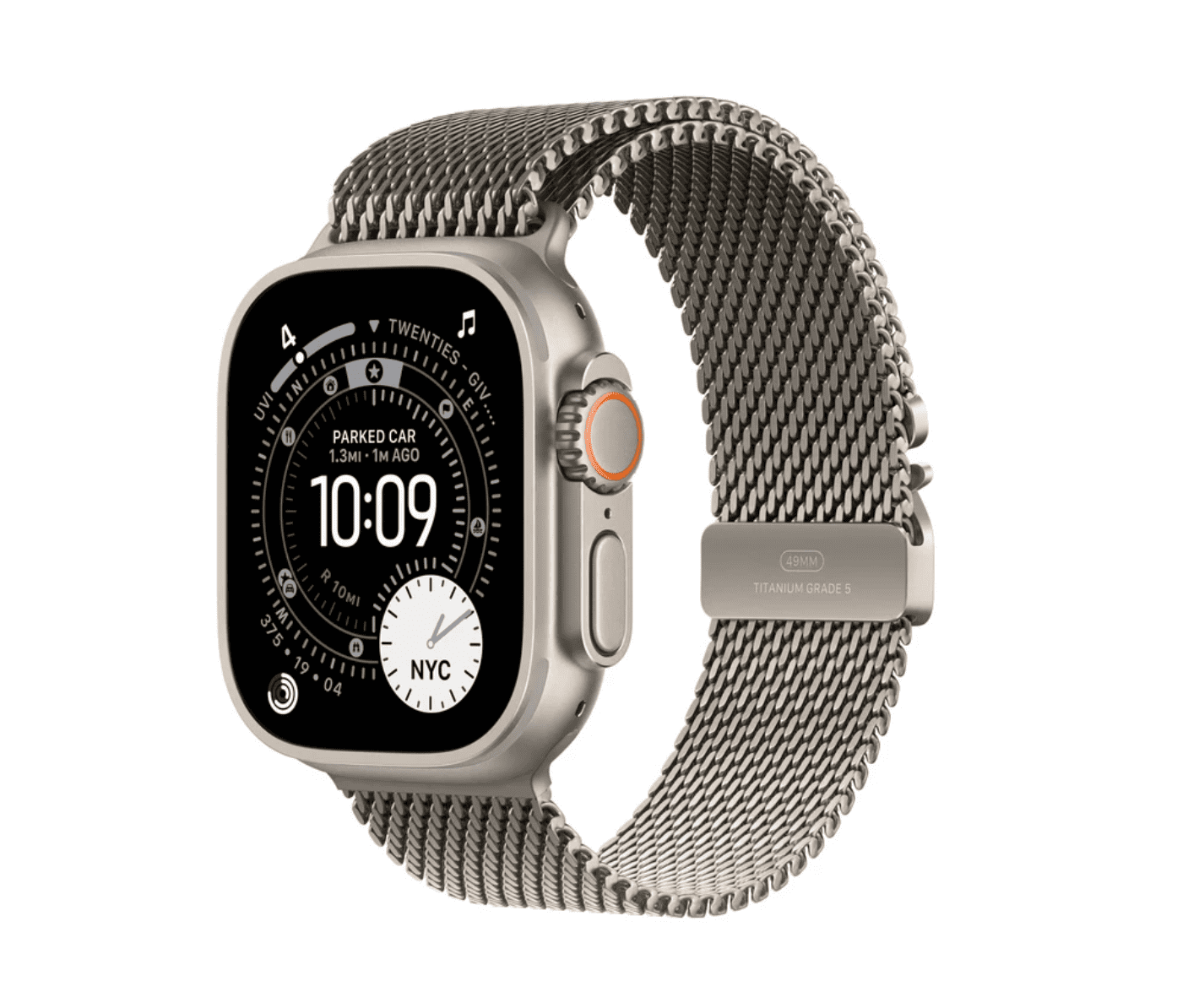 Apple Watch Ultra 3 GPS + Cellular 49mm Naturel Titanium Kast Met Naturel Titanium Milanese Bandje – Klein