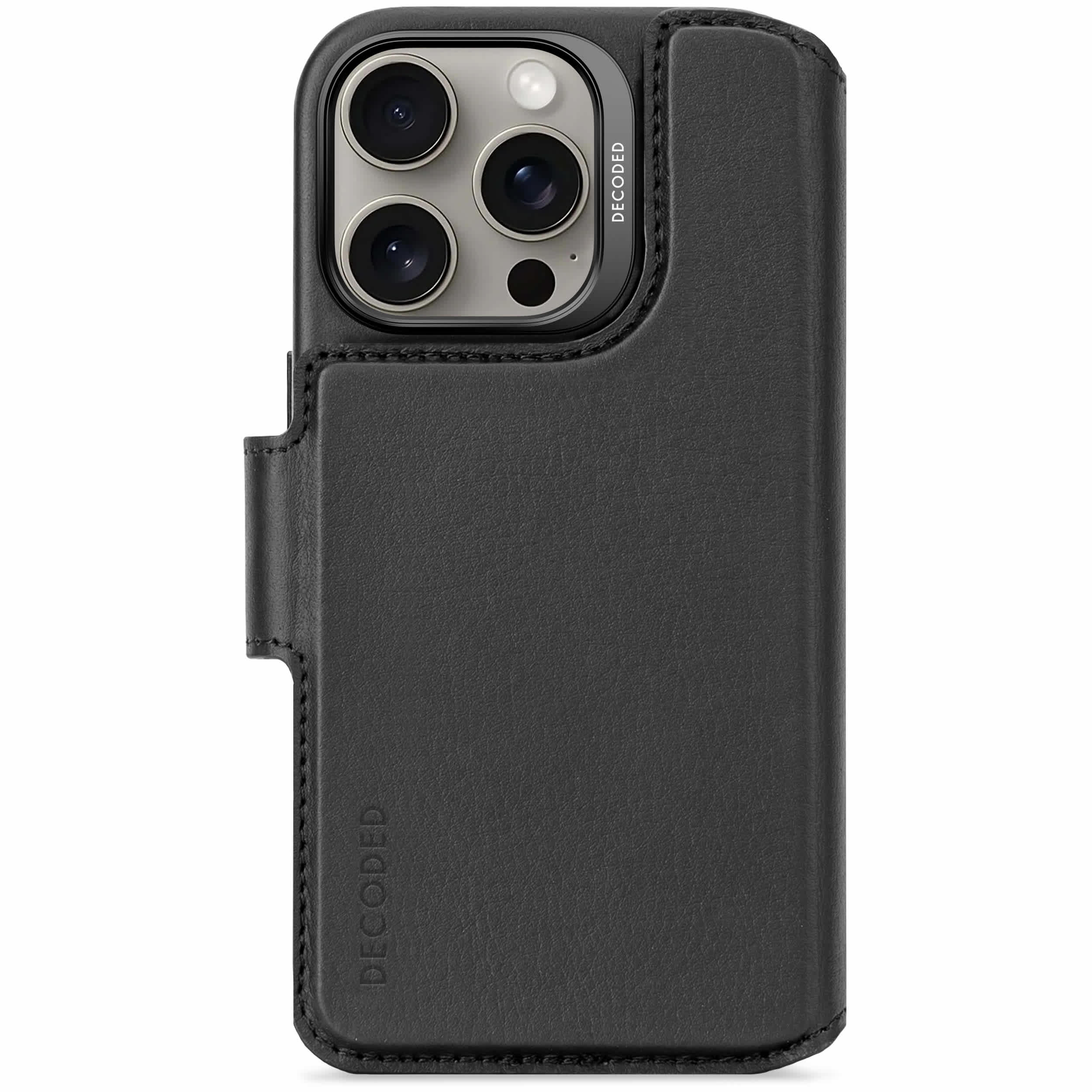 Decoded detachable leather wallet case iPhone 16 Pro Black